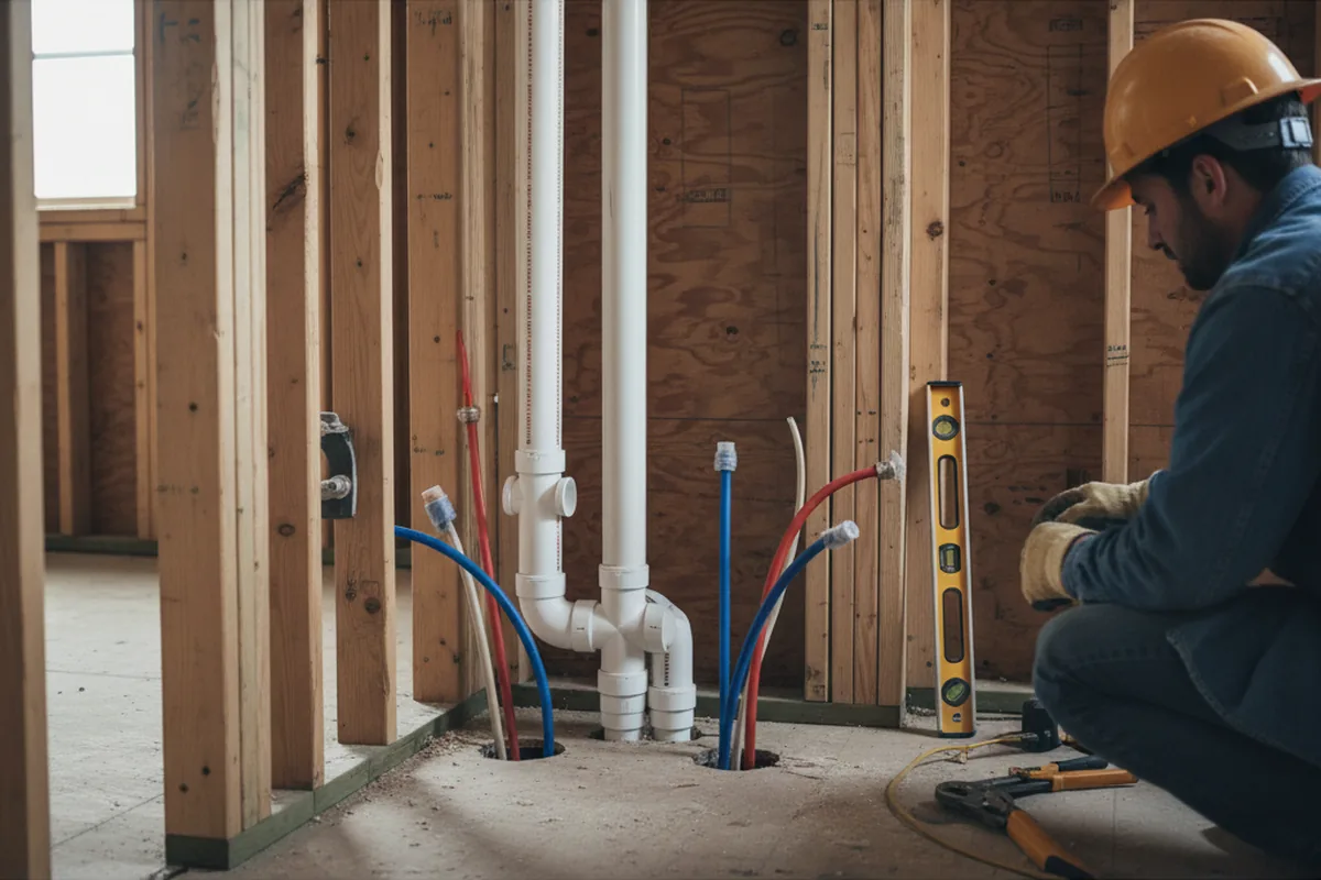 Drain and supply rough-in during Sump Pump Repair in Sewanee